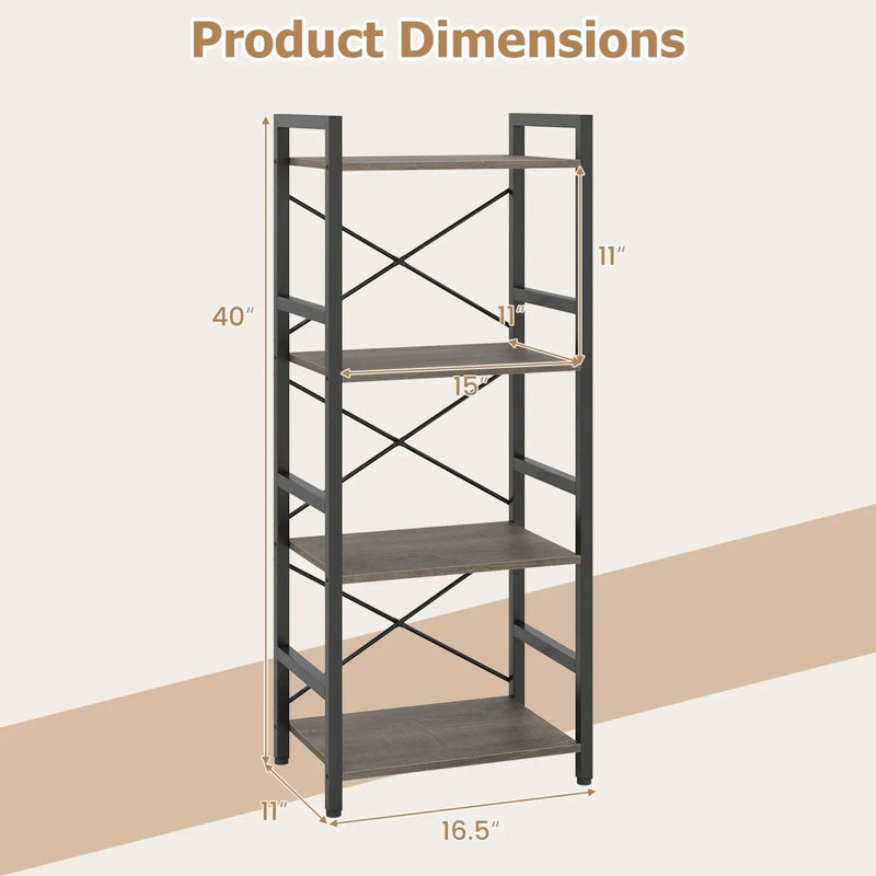 4-Tier Bookshelf Narrow Freestanding Display Shelf with Metal Frame by DirectDeals