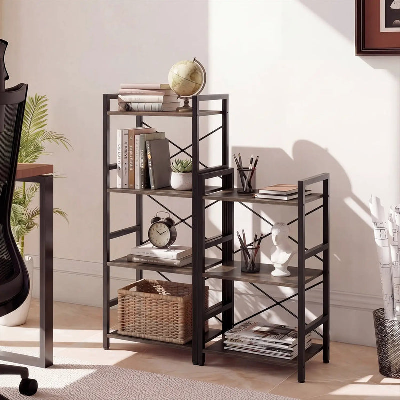 4-Tier Bookshelf Narrow Freestanding Display Shelf with Metal Frame by DirectDeals