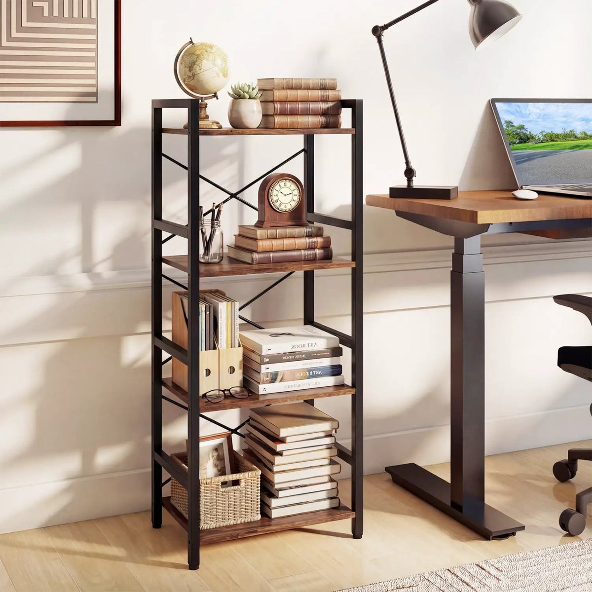4-Tier Bookshelf Narrow Freestanding Display Shelf with Metal Frame, photo 10 of 16