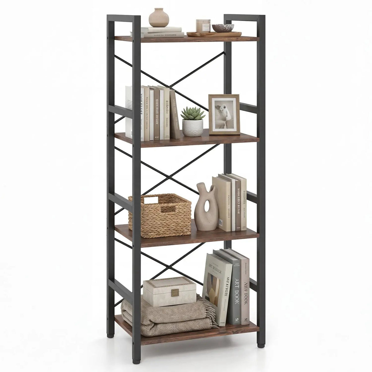 4-Tier Bookshelf Narrow Freestanding Display Shelf with Metal Frame, photo 2 of 16