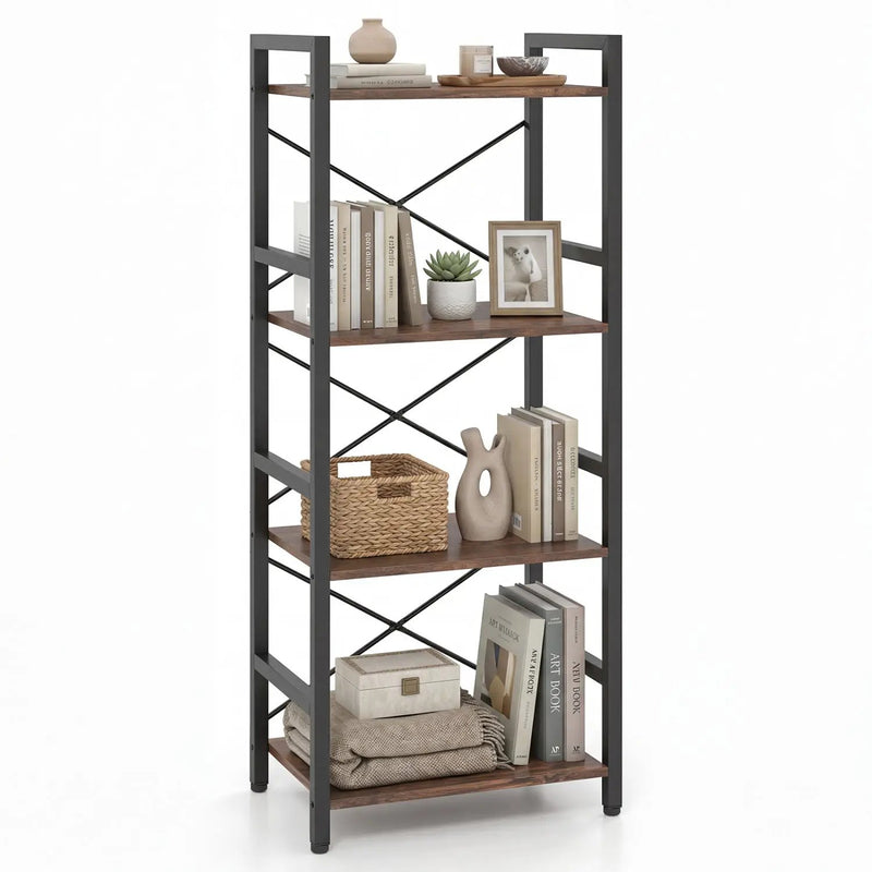 4-Tier Bookshelf Narrow Freestanding Display Shelf with Metal Frame by DirectDeals