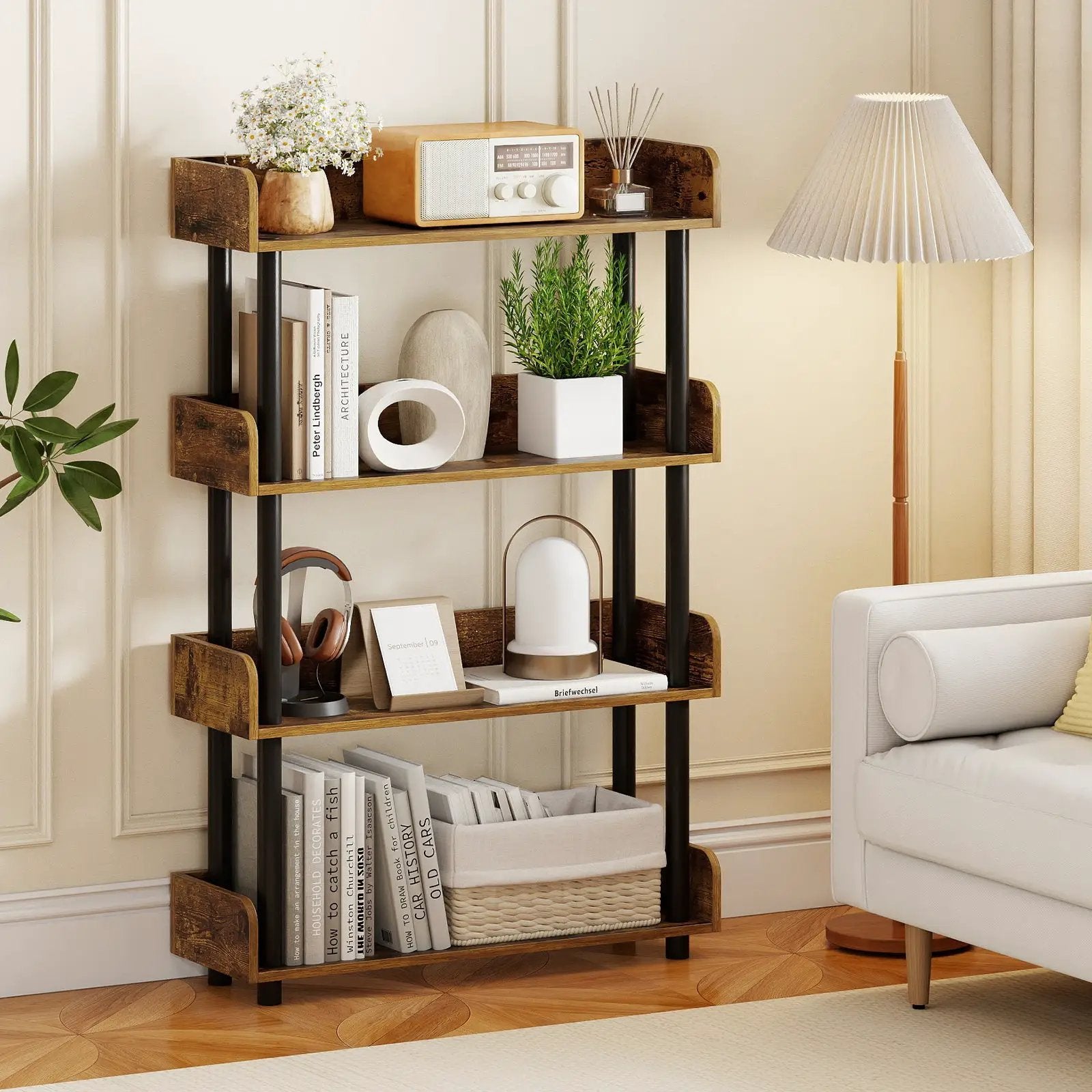 4-Tier Bookshelf Open Bookcase with Anti-Tipping Kit Industrial Storage Unit by DirectDeals