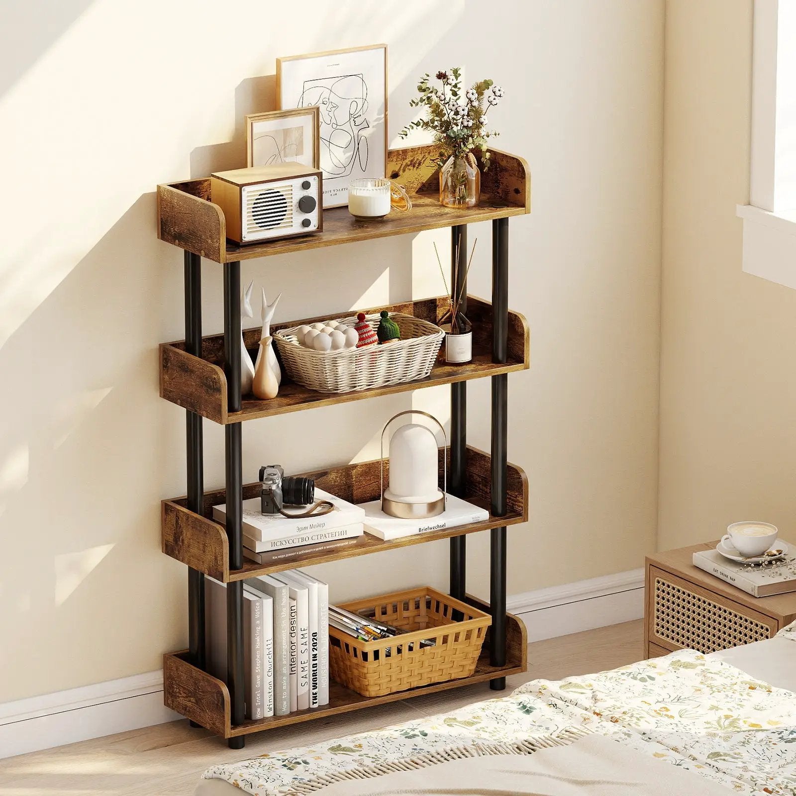 4-Tier Bookshelf Open Bookcase with Anti-Tipping Kit Industrial Storage Unit by DirectDeals