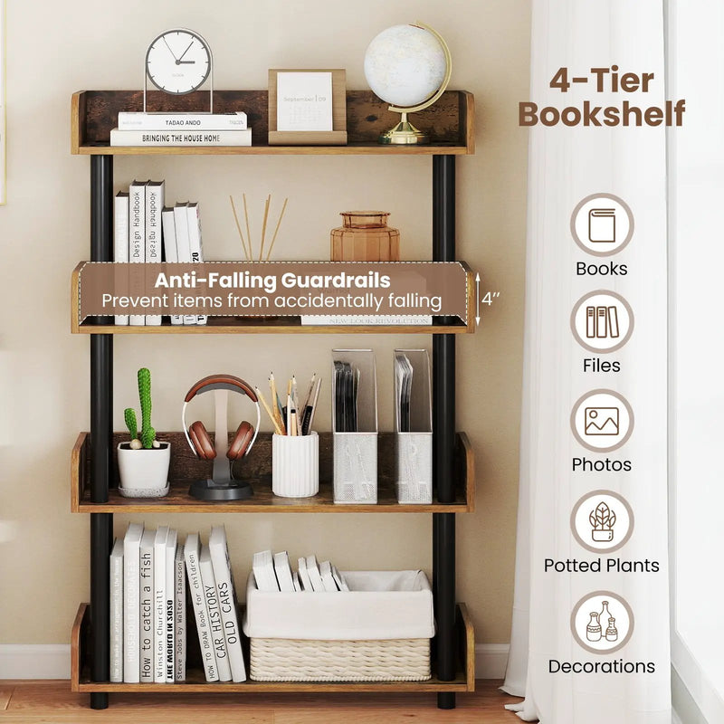 4-Tier Bookshelf Open Bookcase with Anti-Tipping Kit Industrial Storage Unit by DirectDeals