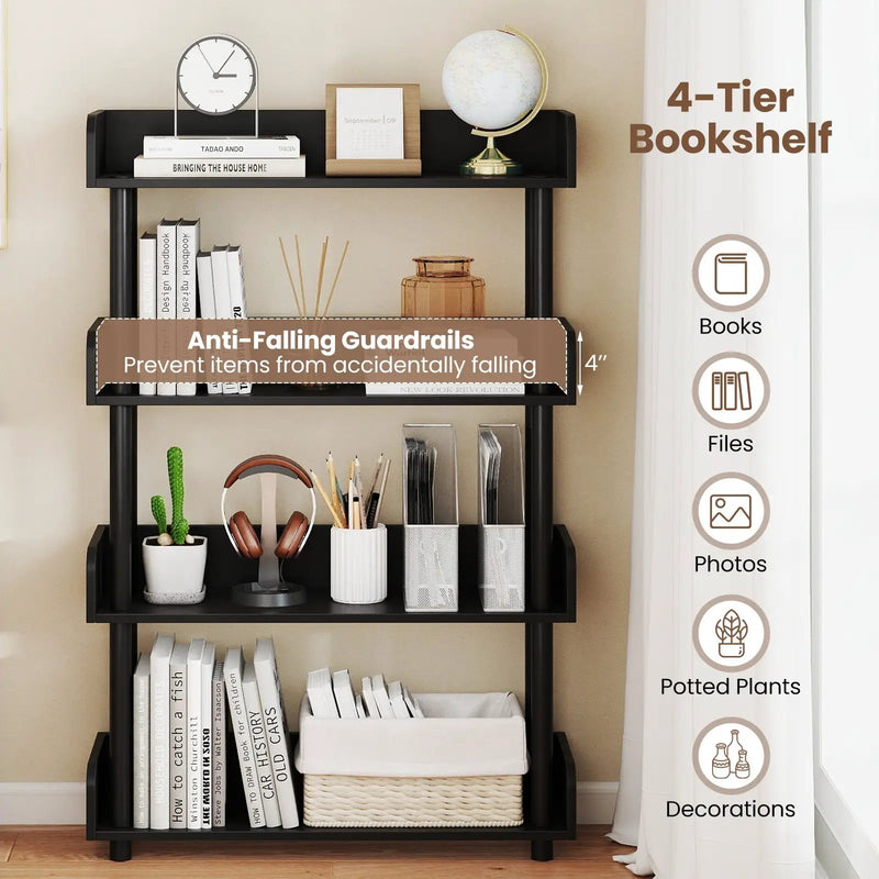4-Tier Bookshelf Open Bookcase with Anti-Tipping Kit Industrial Storage Unit by DirectDeals
