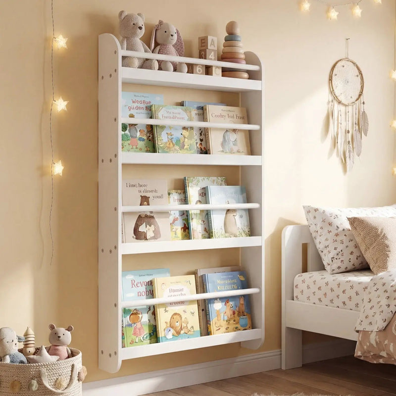 4-Tier Wall Mounted Bookshelf with Safety Rails by DirectDeals