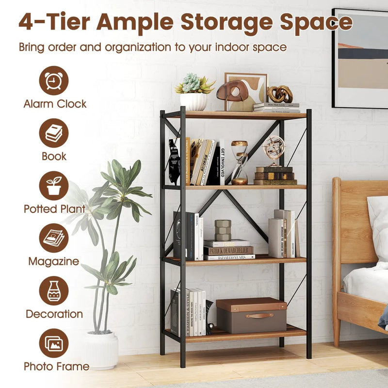 4-Tier Bookshelf with Heavy-Duty Metal Frame by DirectDeals