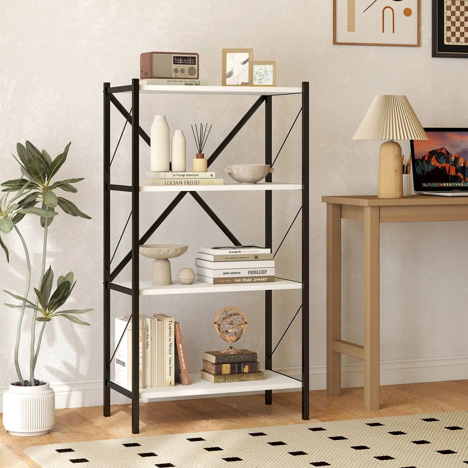4-Tier Bookshelf with Heavy-Duty Metal Frame by DirectDeals