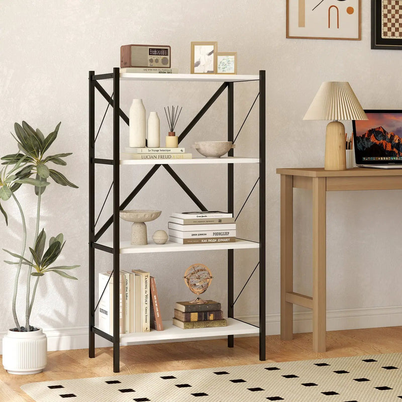 4-Tier Bookshelf with Heavy-Duty Metal Frame by DirectDeals