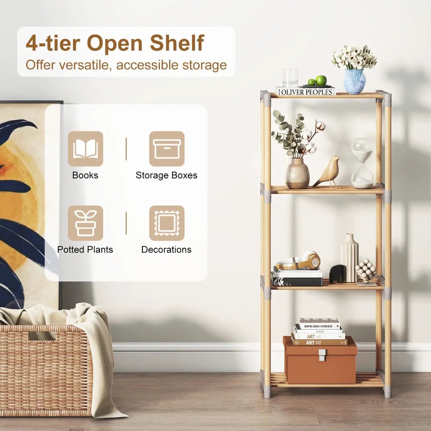 5-Tier Pine Wood Bookshelf with Open Shelves by DirectDeals