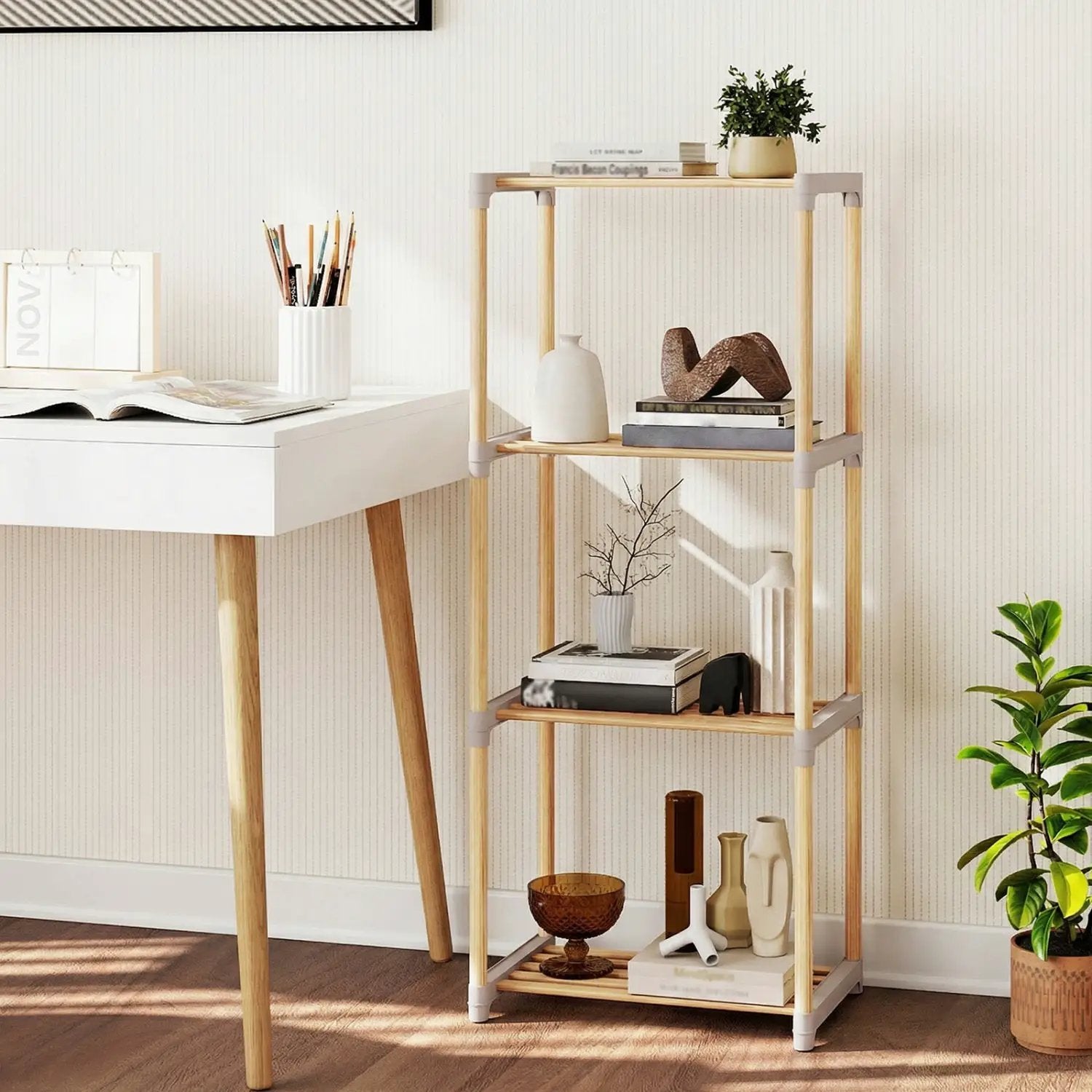 5-Tier Pine Wood Bookshelf with Open Shelves by DirectDeals
