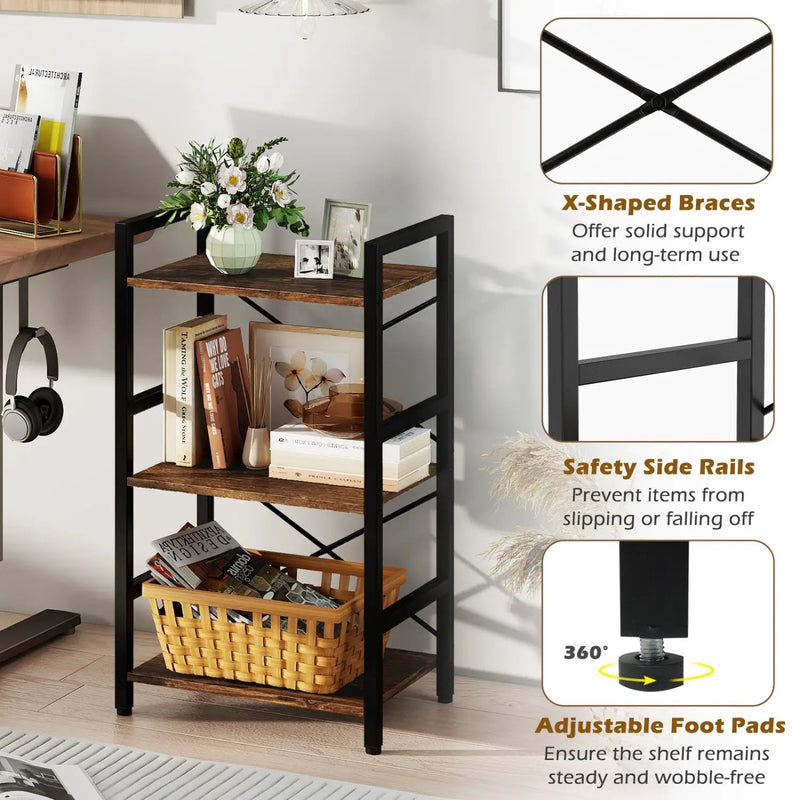 4-Tier Bookshelf with Metal Frame and Wooden Storage Racks for Study by DirectDeals