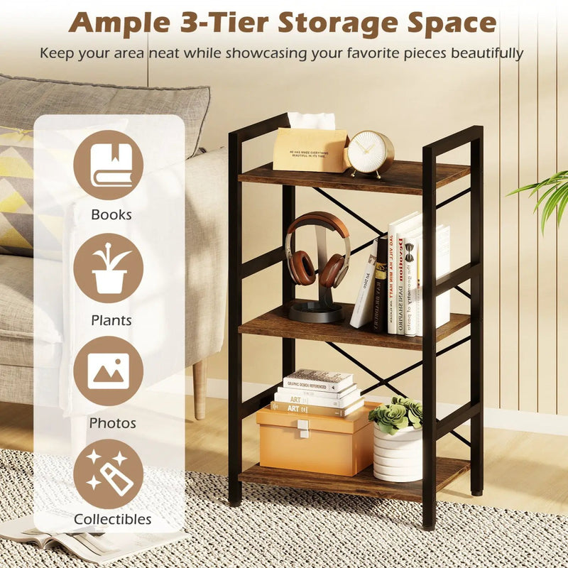 4-Tier Bookshelf with Metal Frame and Wooden Storage Racks for Study by DirectDeals