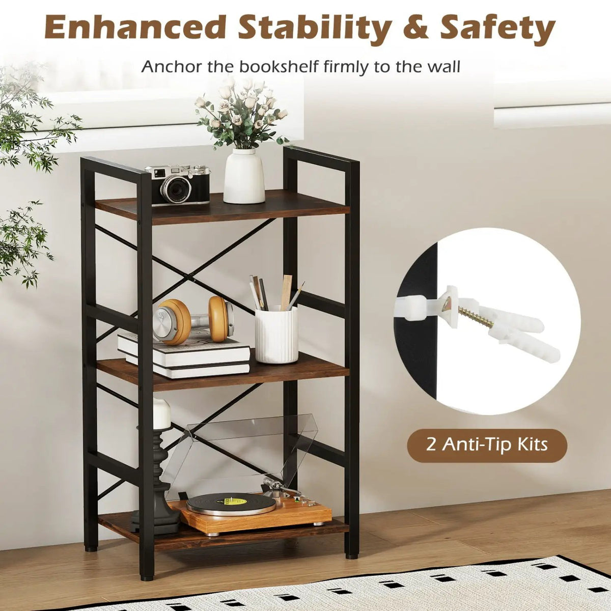 4-Tier Bookshelf with Metal Frame and Wooden Storage Racks for Study, photo 13 of 15