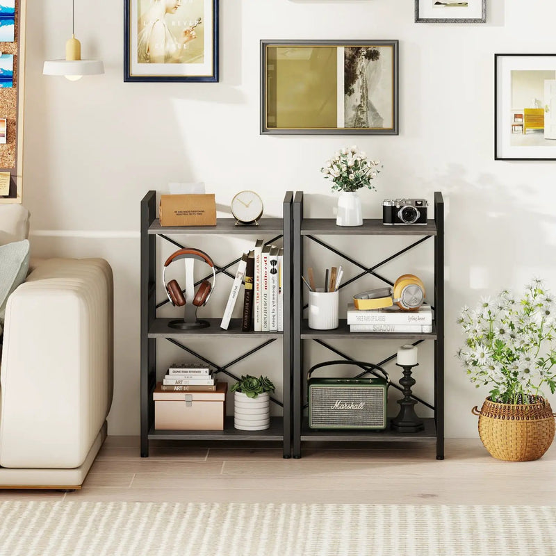 4-Tier Bookshelf with Metal Frame and Wooden Storage Racks for Study by DirectDeals