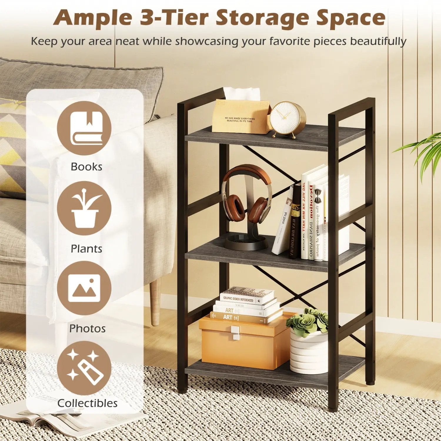 4-Tier Bookshelf with Metal Frame and Wooden Storage Racks for Study by DirectDeals