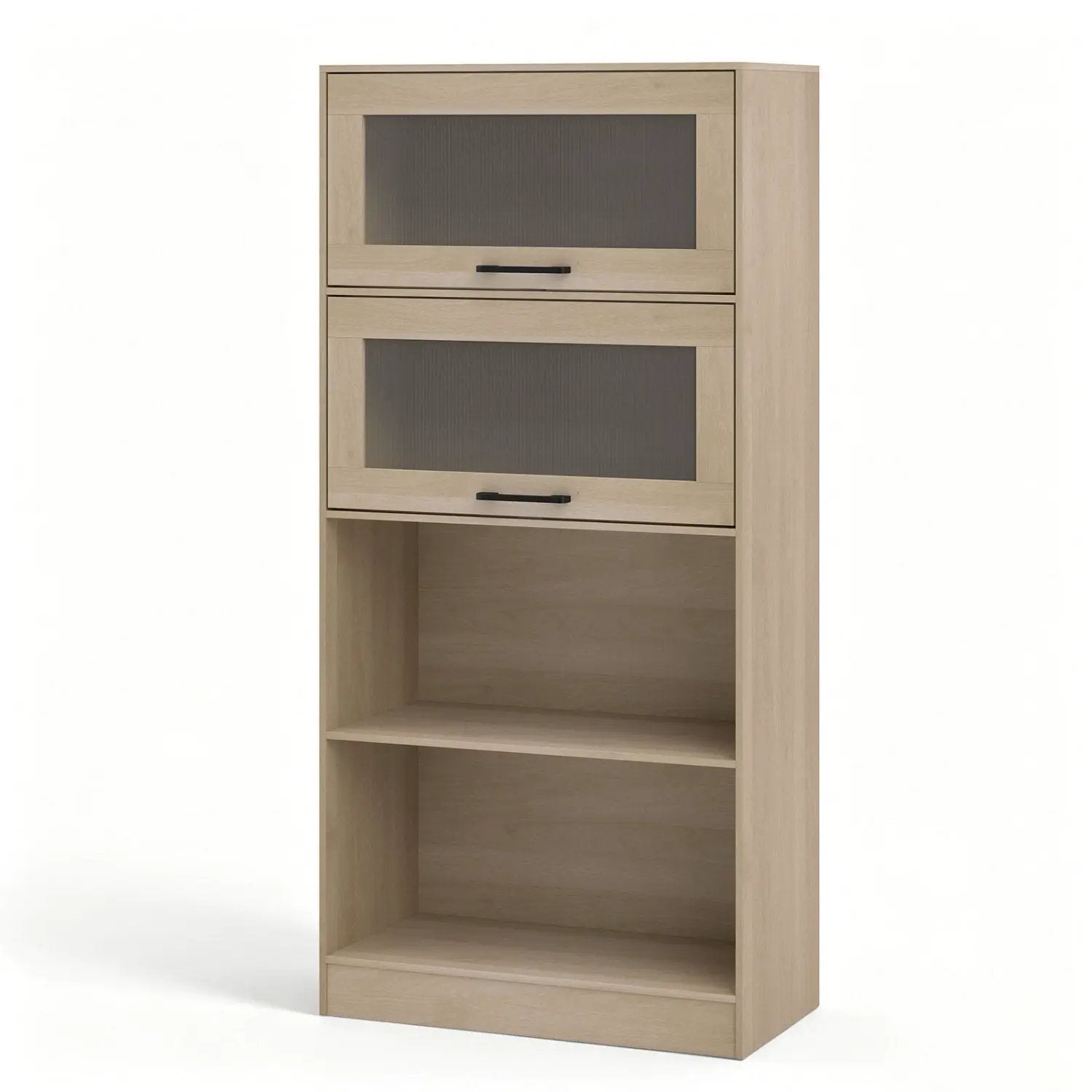 4-Tier Bookshelf with Storage Cabinets - Natural Wood by DirectDeals