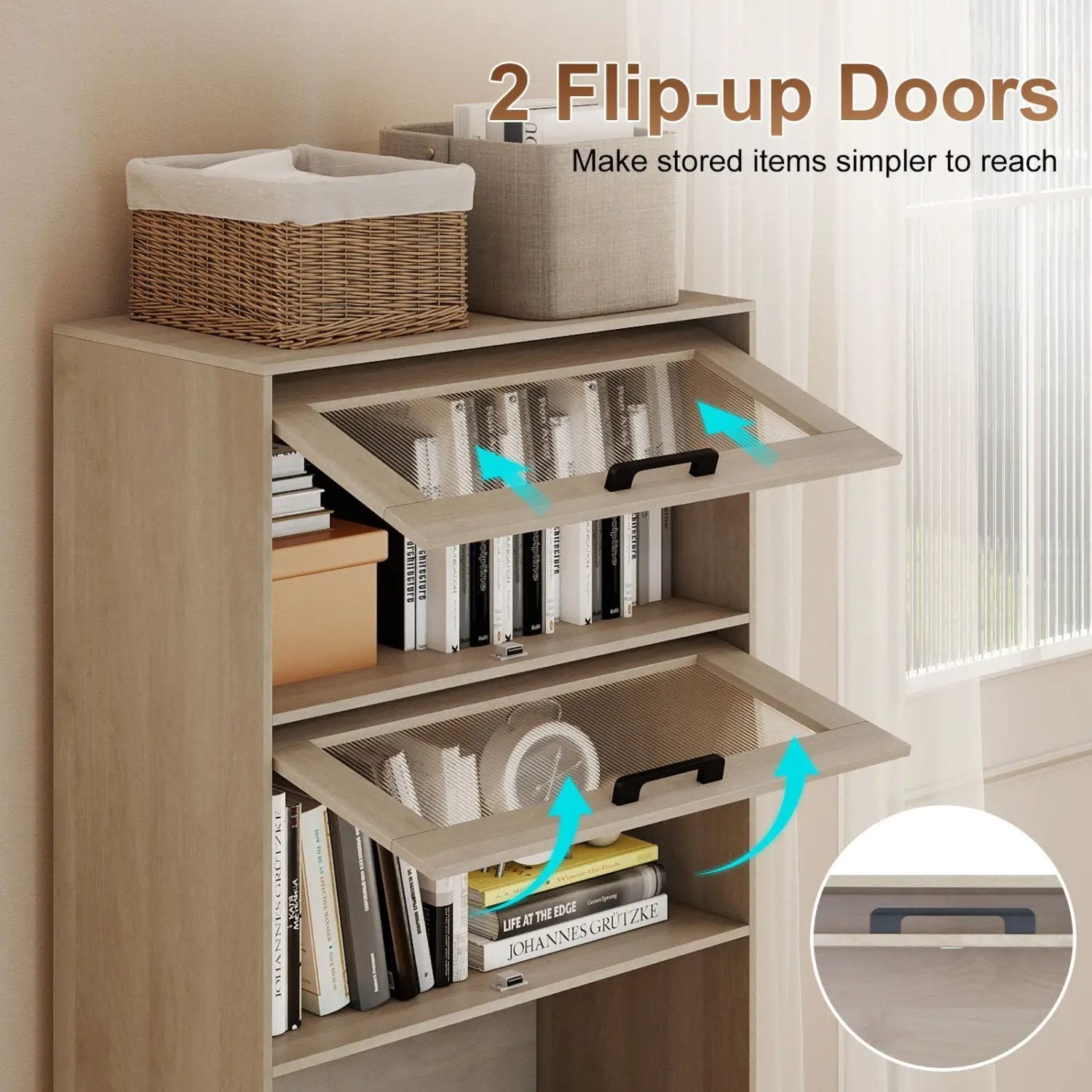 4-Tier Bookshelf with Storage Cabinets - Natural Wood by DirectDeals