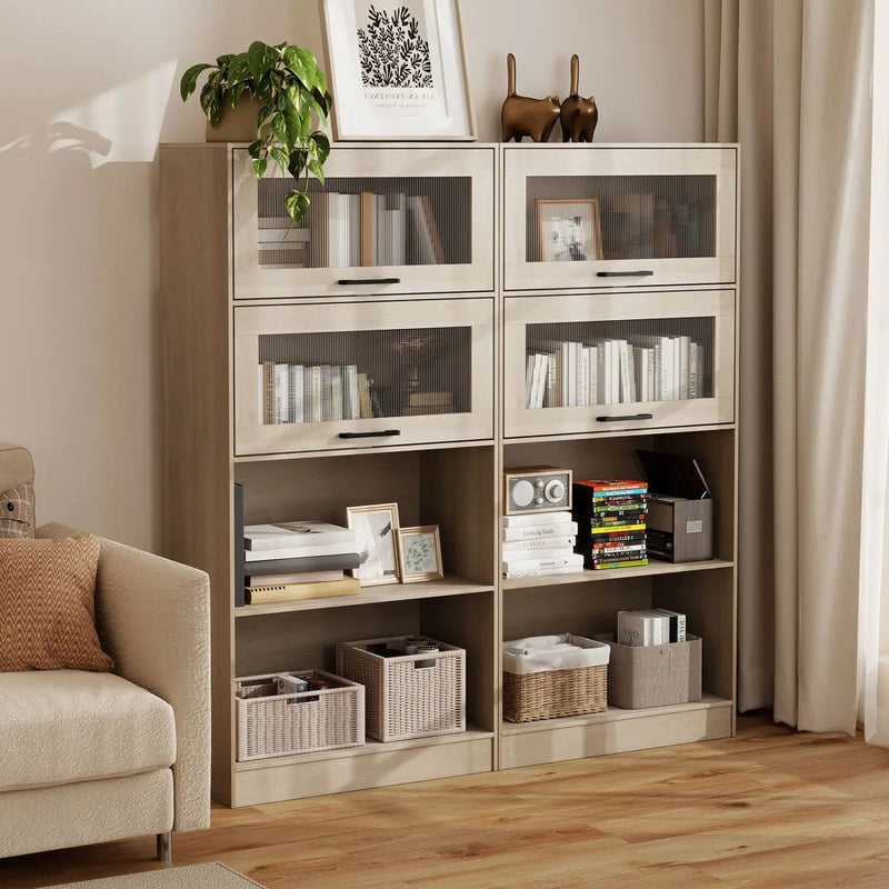 4-Tier Bookshelf with Storage Cabinets - Natural Wood by DirectDeals