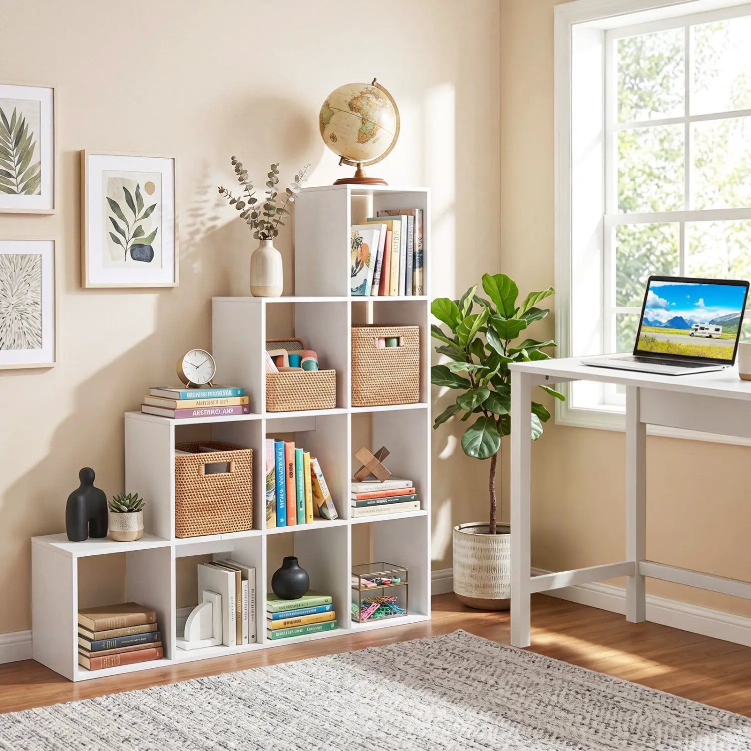4-Tier Bookshelf with 10 Cube Storage and Anti-Tip Kit by DirectDeals
