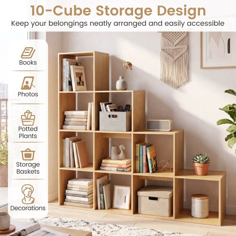 4-Tier Bookshelf with 10 Cube Storage and Anti-Tip Kit by DirectDeals
