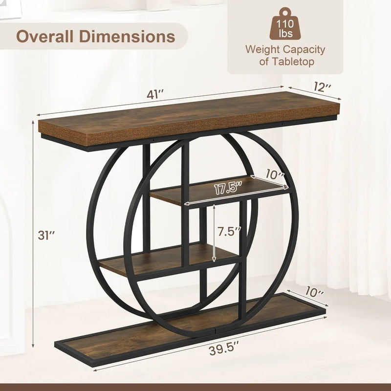 4-Tier Console Table 41 Inches Entryway Table with Storage Shelves by DirectDeals