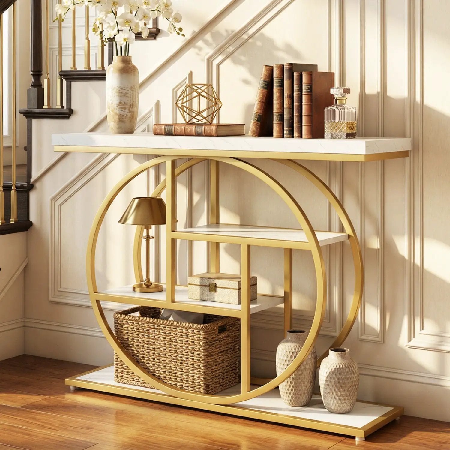 4-Tier Console Table 41 Inches Entryway Table with Storage Shelves by DirectDeals
