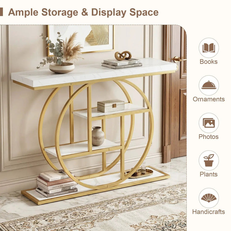 4-Tier Console Table 41 Inches Entryway Table with Storage Shelves by DirectDeals