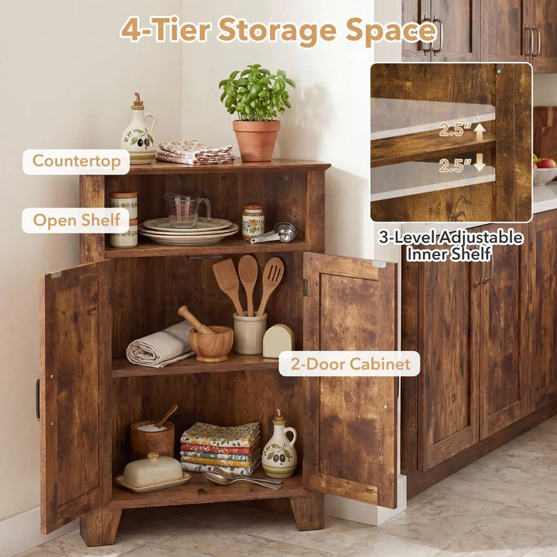 4-Tier Corner Storage Cabinet with Open Shelf by DirectDeals