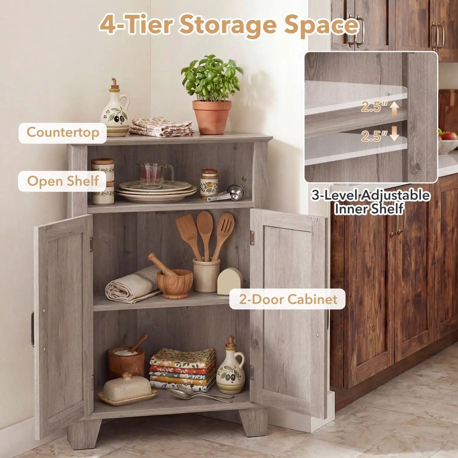 4-Tier Corner Storage Cabinet with Open Shelf by DirectDeals