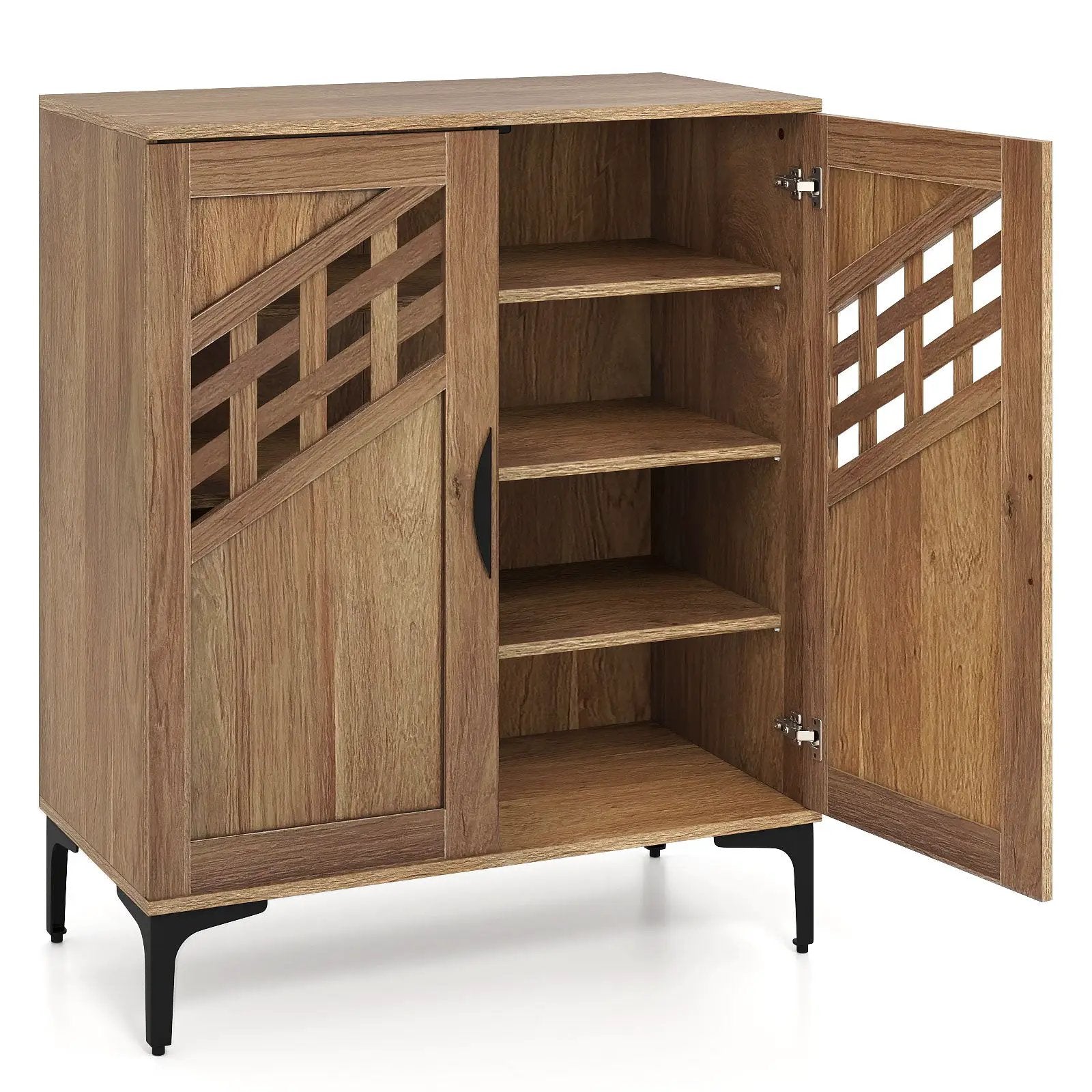 4 Tier Farmhouse Shoe Storage Cabinet with Removable Shelves and Metal Legs by DirectDeals