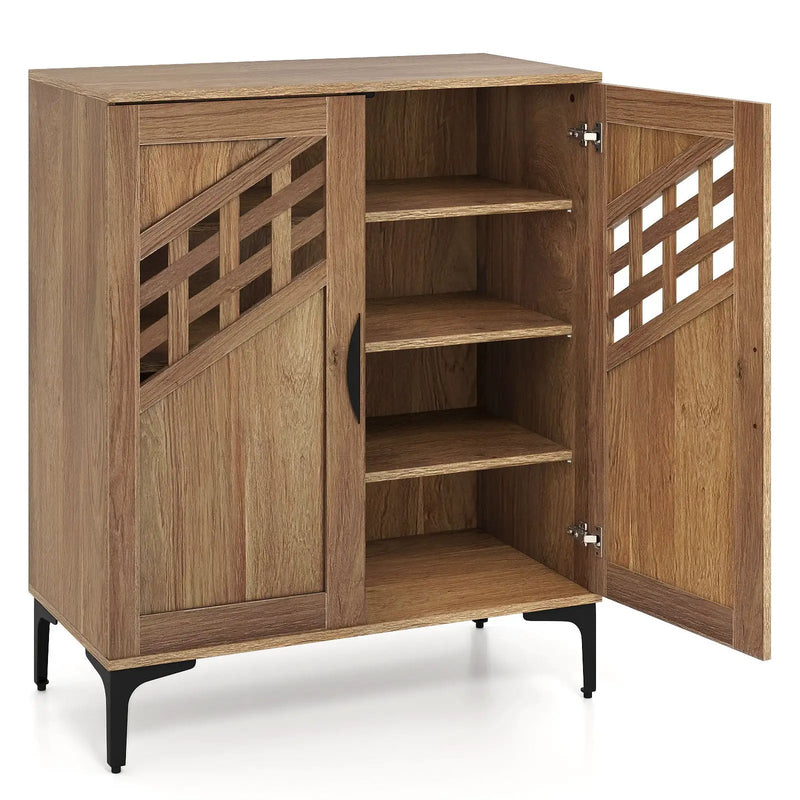 4 Tier Farmhouse Shoe Storage Cabinet with Removable Shelves and Metal Legs by DirectDeals