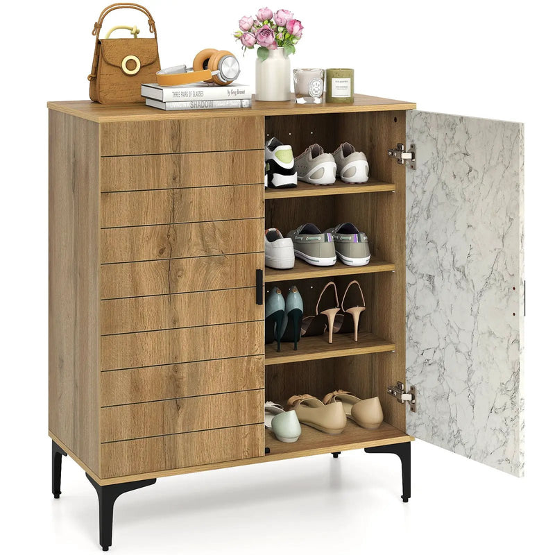 4 Tier Farmhouse Shoe Storage Cabinet with Removable Shelves and Metal Legs by DirectDeals