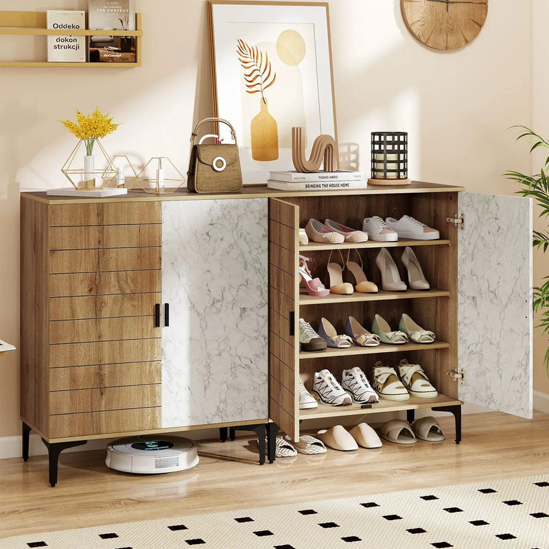 4 Tier Farmhouse Shoe Storage Cabinet with Removable Shelves and Metal Legs by DirectDeals