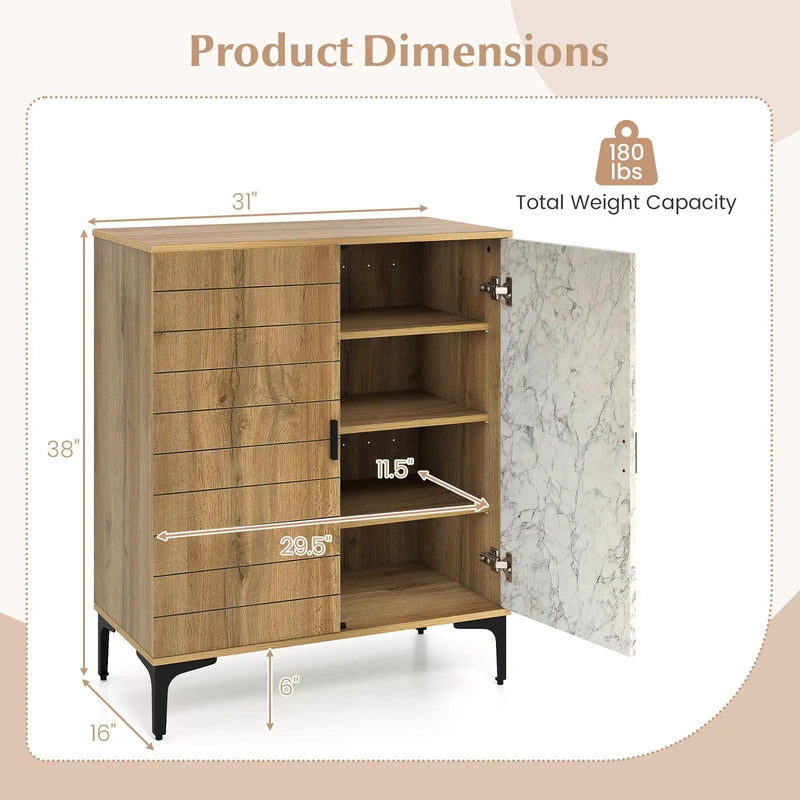4 Tier Farmhouse Shoe Storage Cabinet with Removable Shelves and Metal Legs by DirectDeals