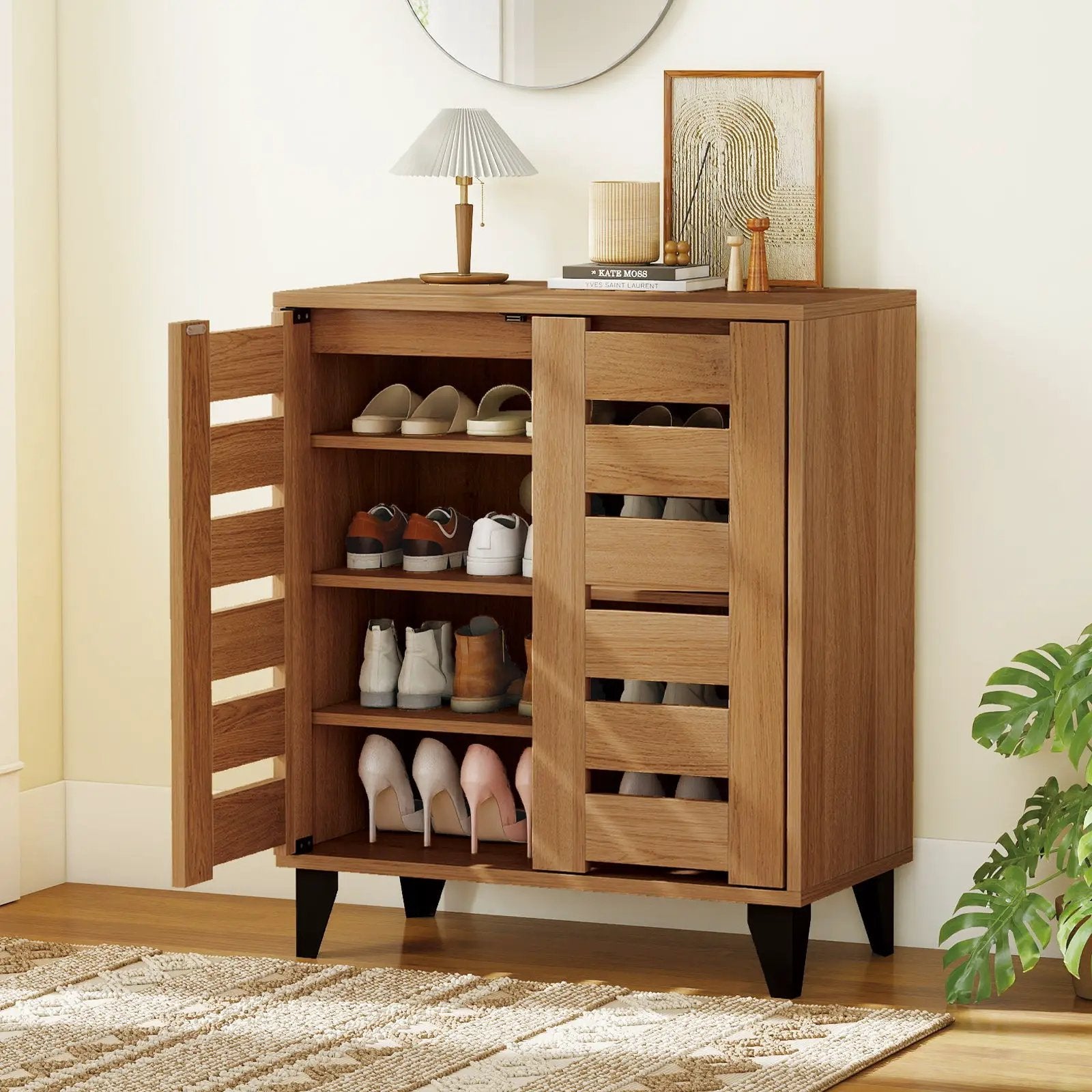 4-Tier Farmhouse Shoe Organizer with Louvered Door by DirectDeals
