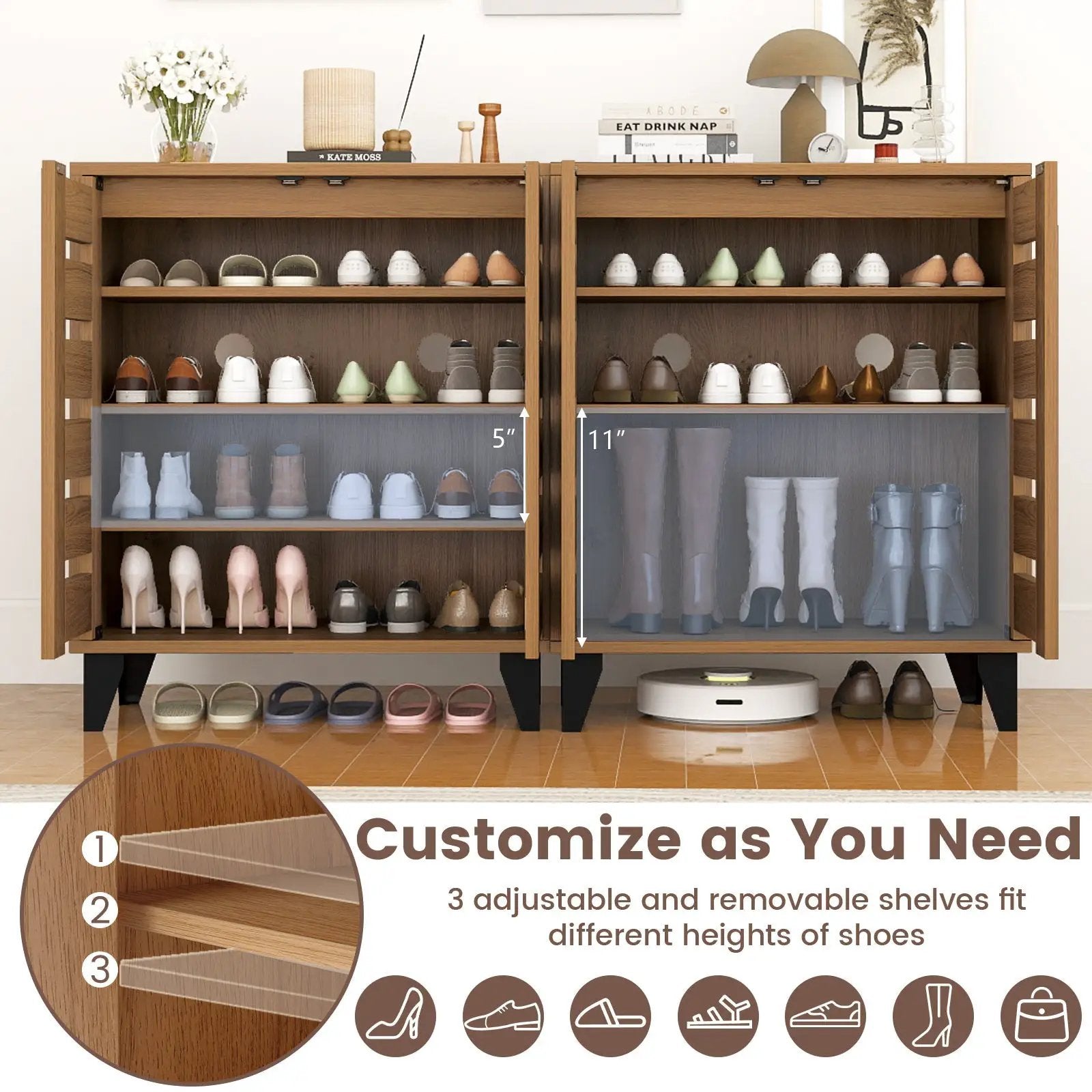 4-Tier Farmhouse Shoe Organizer with Louvered Door by DirectDeals