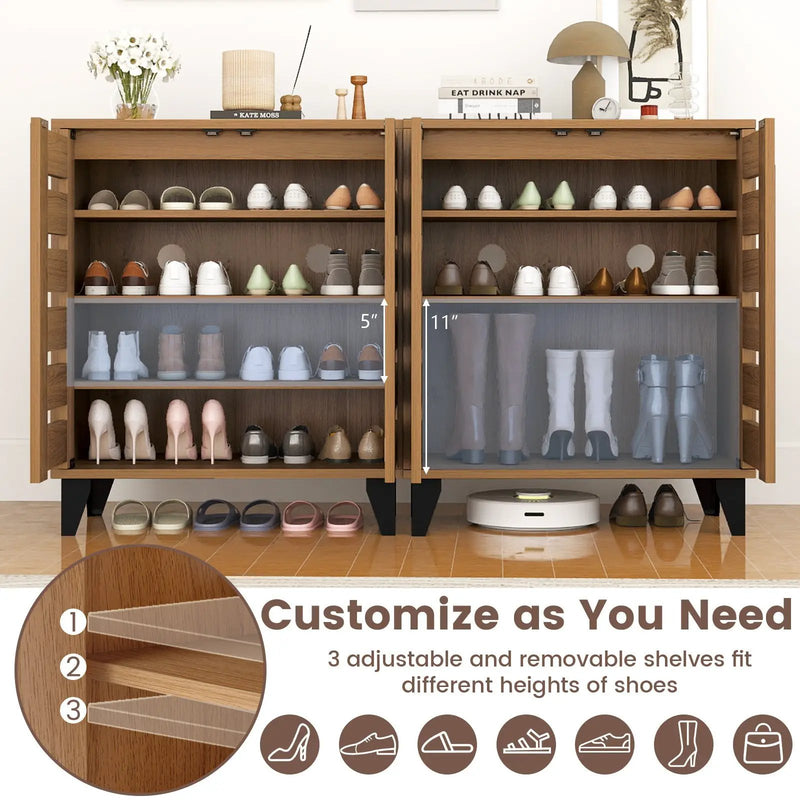 4-Tier Farmhouse Shoe Organizer with Louvered Door by DirectDeals