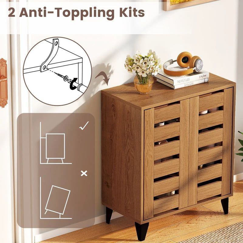 4-Tier Farmhouse Shoe Organizer with Louvered Door by DirectDeals
