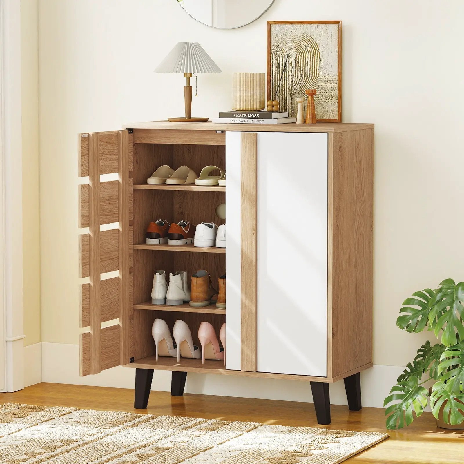 4-Tier Farmhouse Shoe Organizer with Louvered Door by DirectDeals
