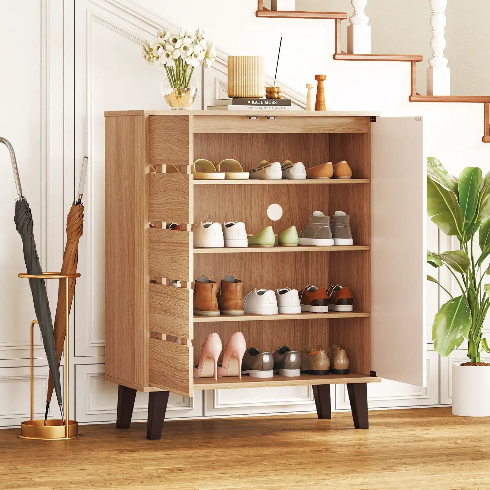 4-Tier Farmhouse Shoe Organizer with Louvered Door by DirectDeals