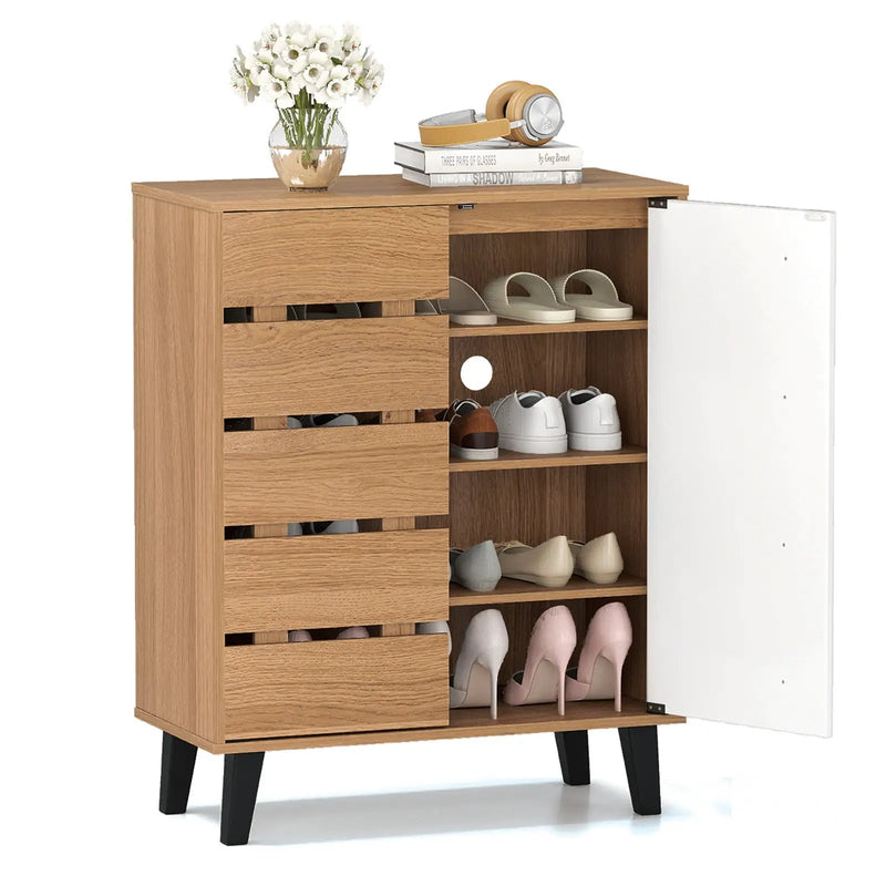 4-Tier Farmhouse Shoe Organizer with Louvered Door by DirectDeals