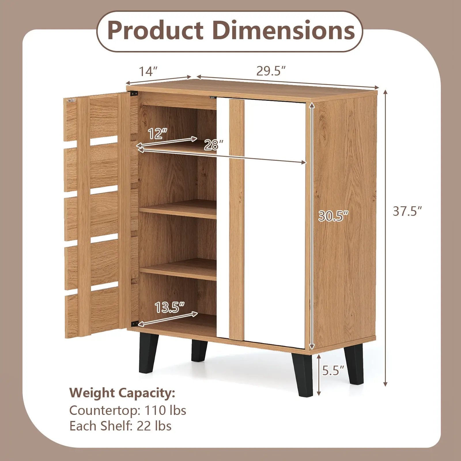 4-Tier Farmhouse Shoe Organizer with Louvered Door by DirectDeals