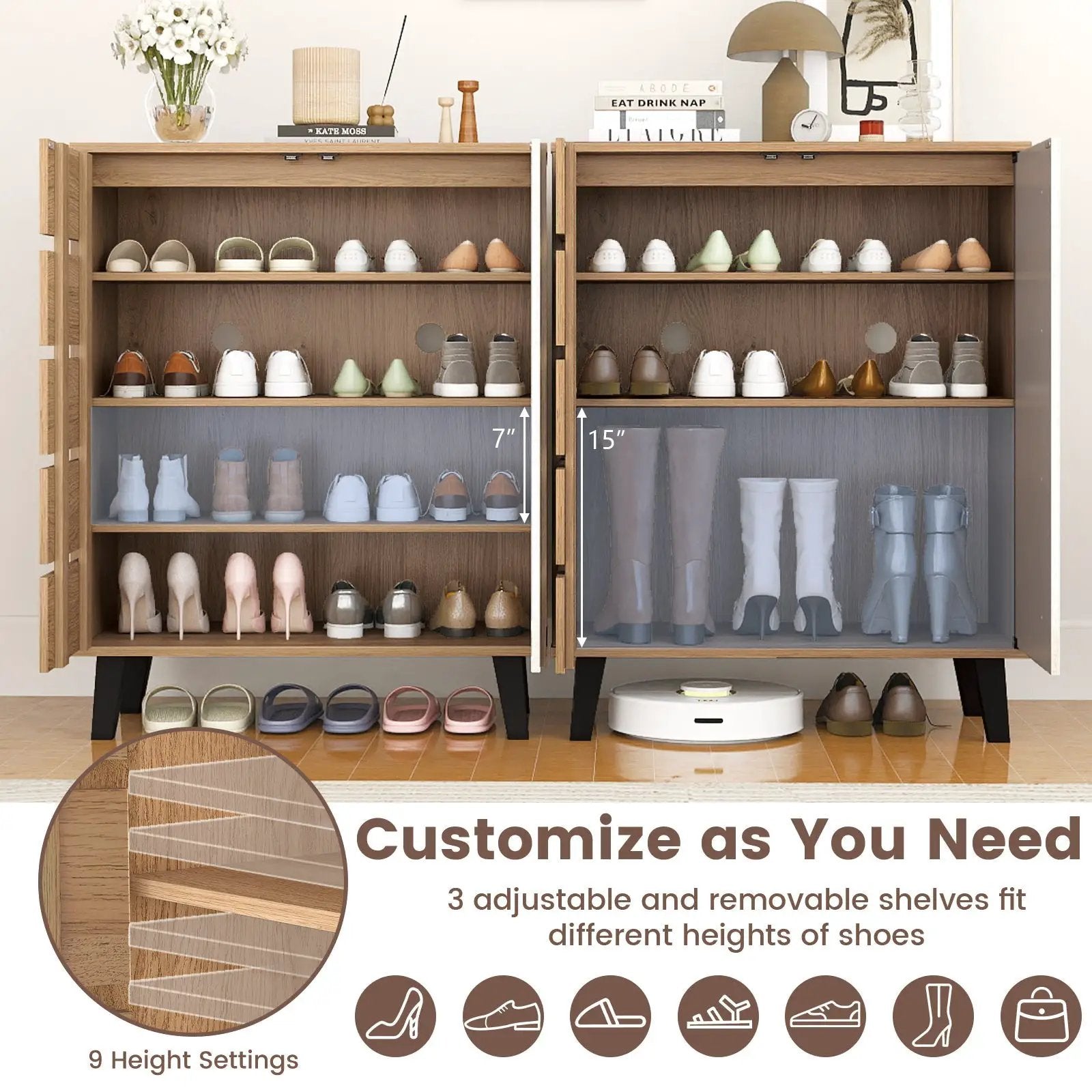4-Tier Farmhouse Shoe Organizer with Louvered Door by DirectDeals