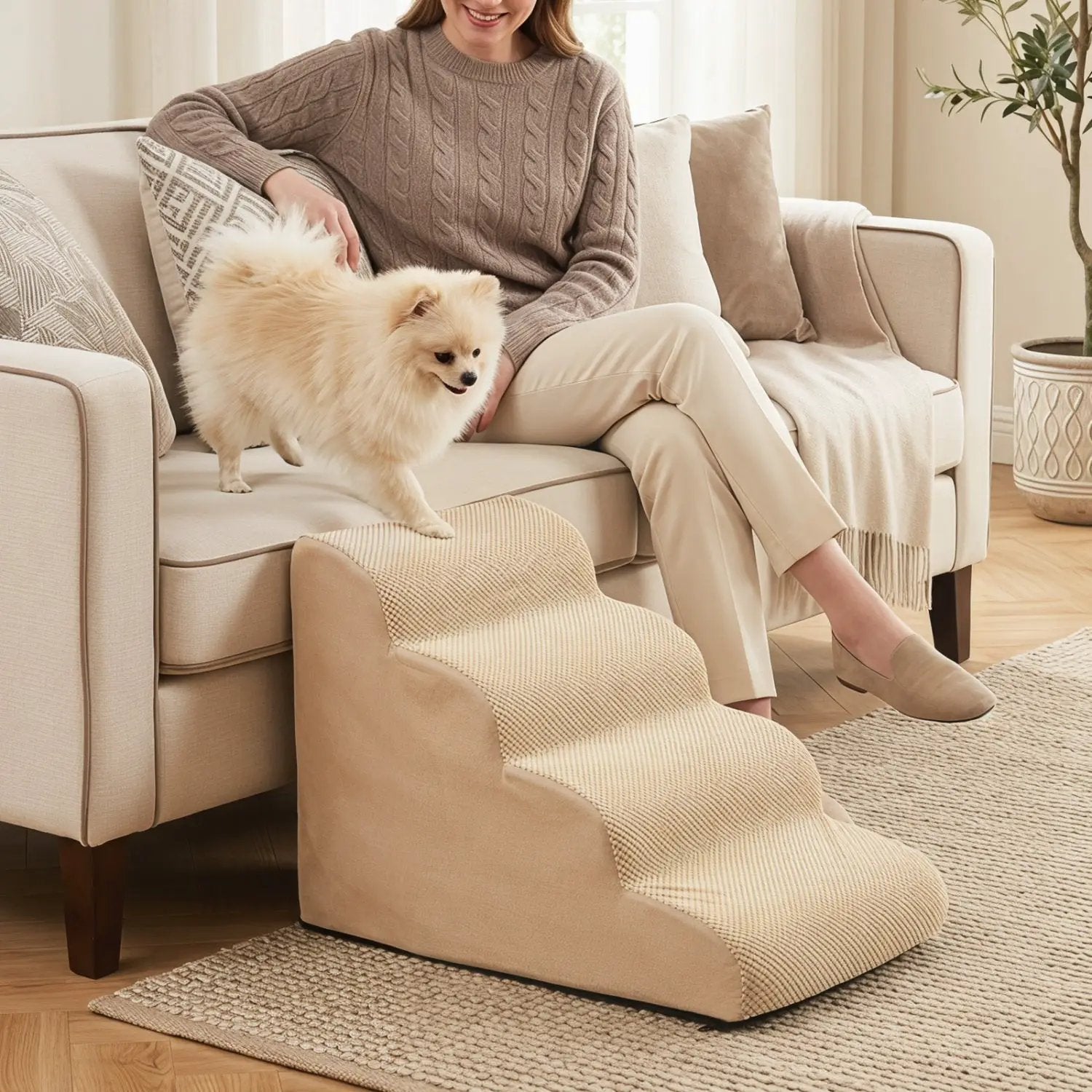 4-Tier Foam Dog Steps with Non-Slip Surface & Washable Cover by DirectDeals