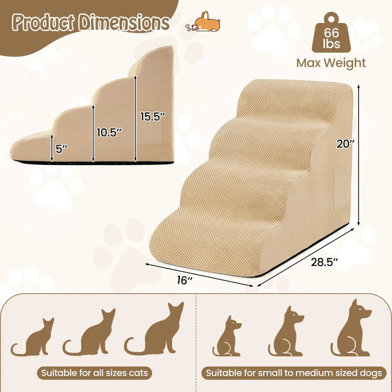 4-Tier Foam Dog Steps with Non-Slip Surface & Washable Cover by DirectDeals