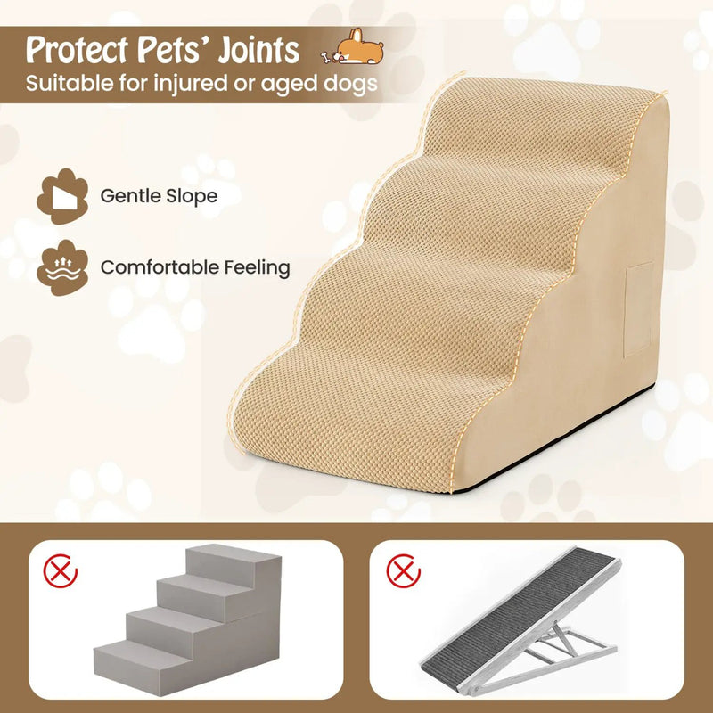 4-Tier Foam Dog Steps with Non-Slip Surface & Washable Cover by DirectDeals