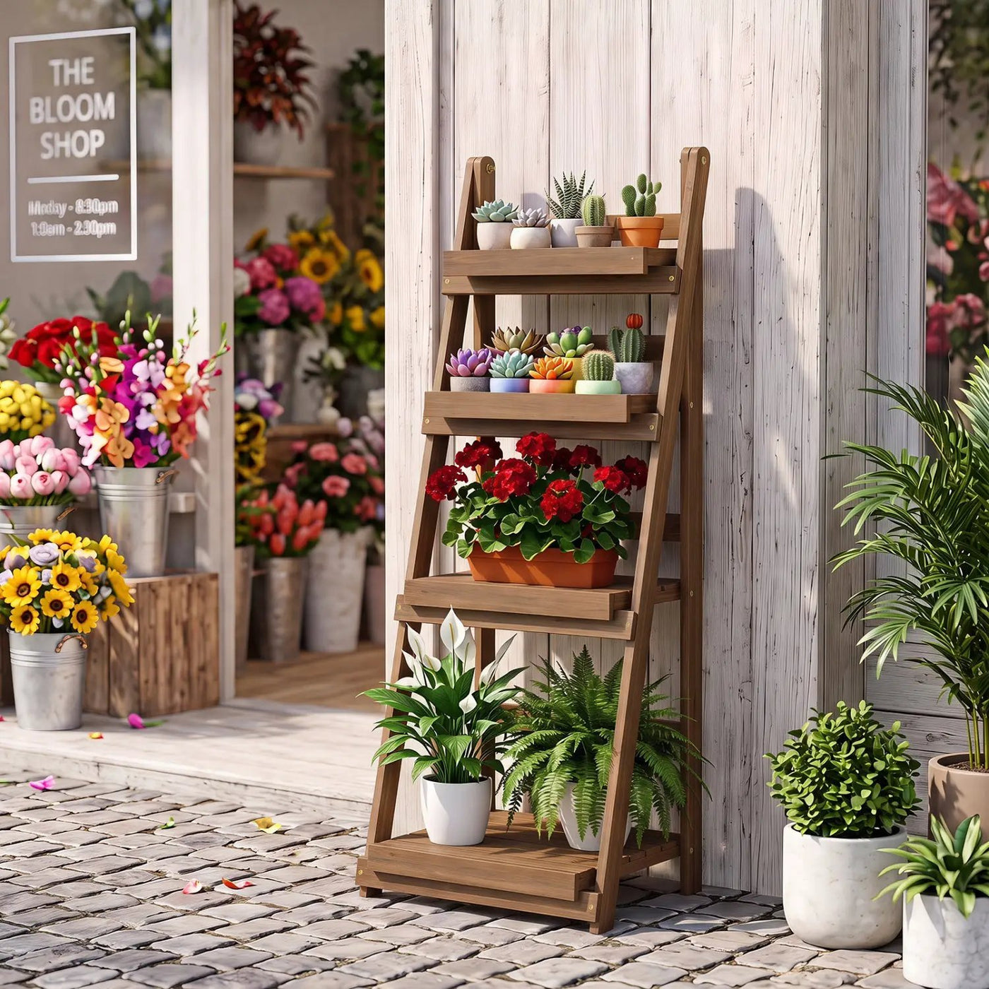 4-Tier Foldable Plant Stand with Slatted Shelves by DirectDeals