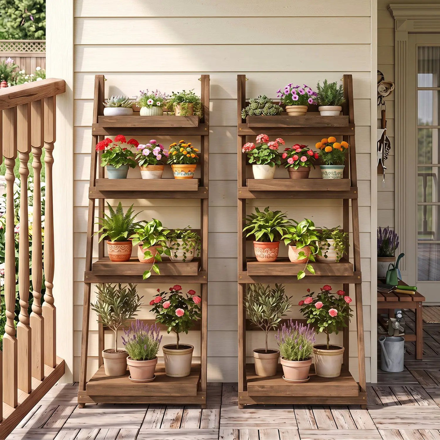 4-Tier Foldable Plant Stand with Slatted Shelves by DirectDeals