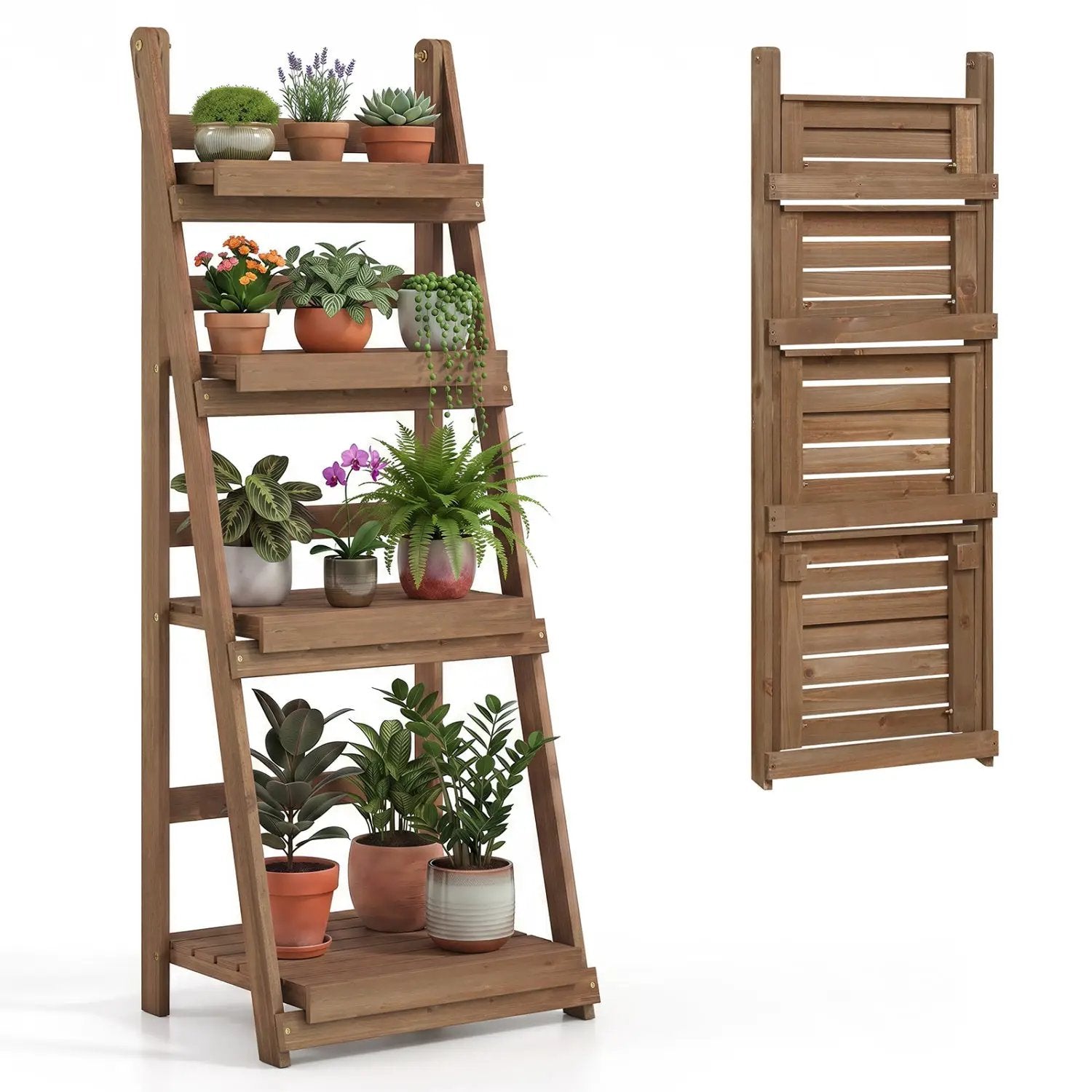 4-Tier Foldable Plant Stand with Slatted Shelves by DirectDeals